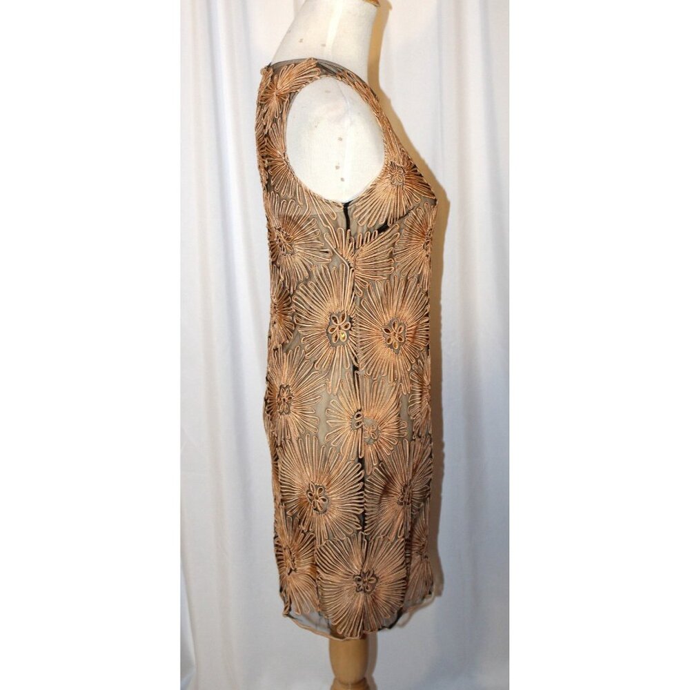 Belle Badgley Mischka Sz 6 Champagne Gold Applique Floral Sheath Cocktail Dress - Picture 2 of 5